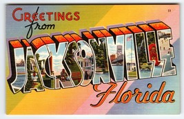 Greetings From Jacksonville Florida Large Letter Linen Postcard Vintage Tichnor - $16.20