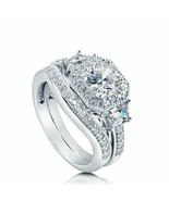 Halo Bridal Ring Set 3.25Ct Round Cut Moissanite Solid 14k White Gold Si... - £265.14 GBP