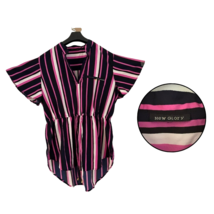New Glory Women’s Striped Tunic Top Large Pink Navy White Short Sleeve - $12.86