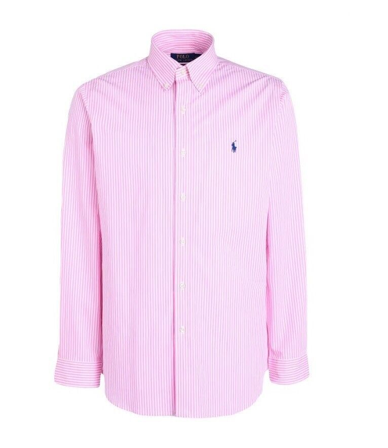 New Polo Ralph Lauren Men's Classic-Fit Striped Stretch Poplin Shirts Pink M & L