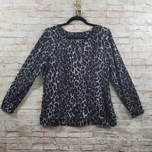 Three Hearts Woman Top Medium Leopard Print Soft Cotton Bld Pullover Long Sleeve - £13.33 GBP