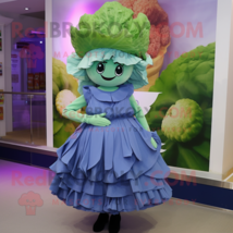 Cyan Cabbage mascot costume character dressed with a Skirt and Caps - $1,209.00