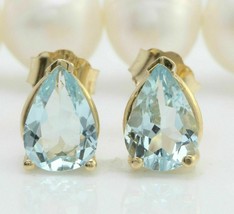 2.00 Ct Pear Cut Simulated Aquamarine Stud Earring Gold Plated 925 Silver  - £19.45 GBP
