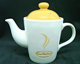 TIM HORTONS Always Fresh Coffee Teapot Holds 2 Cup Porcelain Classic White Tan - £17.64 GBP
