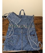 Embroidered Floral Y2K Jean Lei Drawstring Sack Backpack Demin Purse Blu... - $25.23