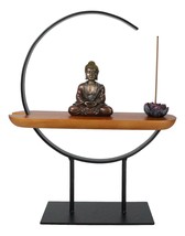 Zen Metal Crescent Amitabha Buddha With Lotus Incense Burner Meditation Tool - £36.75 GBP