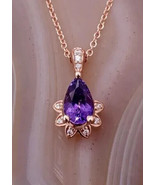 3Ct Pear Cut Simulated Amethyst Halo Pendant 14k Rose Gold Plated 18&quot; Fr... - £45.02 GBP