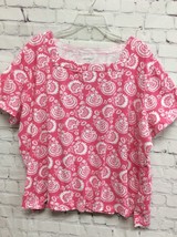 Kim Rogers Curvey Womens Pink White Floral Print Short Sleeves Shirt Top 3X - $9.89