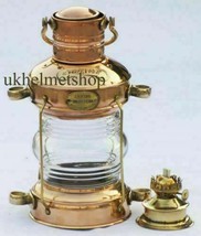 Vintage Brass &amp; Copper Anchor Oil Lamp, Maritime Ship Hanging Lantern Gift - £95.13 GBP