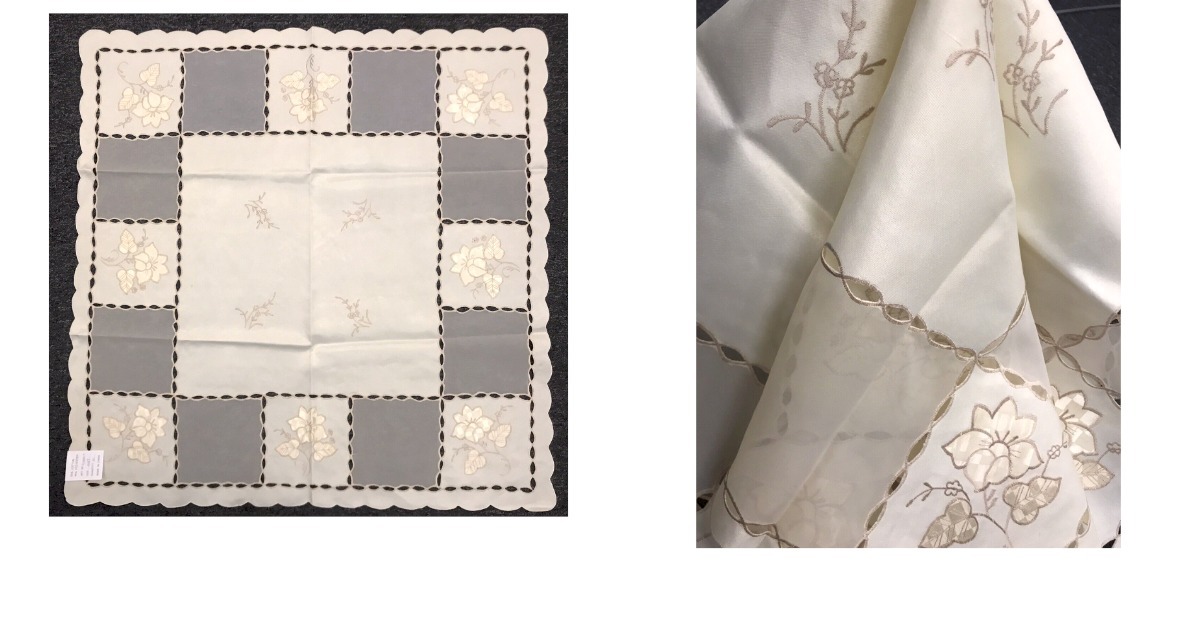 Beige Polyester Embroidered 33&quot; Square Tablecloth Night Stand Side Table... - $30.99