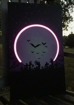 18.5” Halloween Moon Neon Pink Light Wall Hanger Awesome Colors NEW Battery Pwr! - £14.35 GBP
