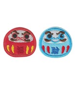 SET OF 2 DARUMA IRON ON PATCHES 1.75&quot; Small Red Blue Japanese Buddha Emb... - $111.80 MXN