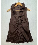 Lafayette 148 New York Silk Ruffled Front Blouse Brown Sleeveless Top Wo... - $69.08 CAD