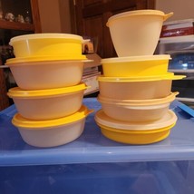 Vintage Tupperware lot of 9 storage containers with lids, all yellow - £18.53 GBP