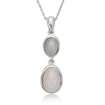 Sterling Silver Blue and Pink Oval Cat’s Eye Necklace - £83.03 GBP