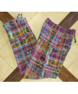 Multi-Color Guatemalan Plaid Cropped Cotton Pants w/ Elastic Waist, Pock... - $33.37 CAD