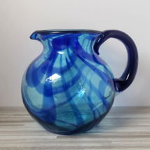 Hand-Blown Blue Swirl 72 oz. Glass Pitcher with  Applied Handle - £22.64 GBP