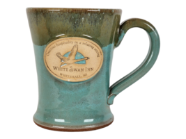 Sunset Hill Stoneware Potbelly White Swan Inn Whitehall MI Mug Made In USA Green - £16.41 GBP