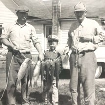 Grandfather Father Son Fishing Old Original Photo BW Vintage Photograph - £10.22 GBP
