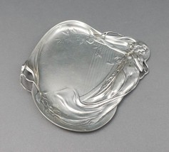 Achille Gamba (Italy 1881-1944) Art Nouveau Maiden &amp; Harp 1155 Pewter Tray Plate - £639.47 GBP