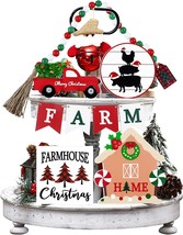 10 Pieces Christmas Tiered Tray Decor Winter Wood Tabletop Signs Christmas, Farm - £33.56 GBP