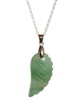 Angel Wing Necklace Green Jade Pendant Devotion Stone 18&quot; Silver Plated Chain Uk - £10.65 GBP