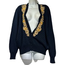 vintage evan picone floral embroidered V-neck cardigan sweater Hong Kong Size L - £35.04 GBP