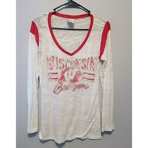 Wisconsin Badgers Womens Shirt Medium White and Red Raglan Long Sleeve - £10.19 GBP