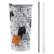 Mondxflaur Cat Cartoon Steel Thermal Mug Thermos with Straw for Coffee - £16.59 GBP