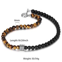Womens Mens Bead Necklace Mixed Red Tiger Eye Black Natural Stone Necklace for M - £35.32 GBP
