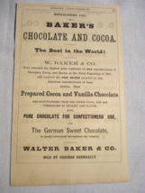 1872 Two Sided Ads Baker&#39;s Chocolate &amp; Boston Conservatory of Music - $8.99