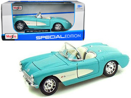 1957 Chevrolet Corvette Convertible Turquoise 1/24 Diecast Model Car by Maisto - £29.23 GBP