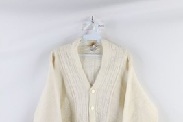 Vtg 50s Rockabilly Mens Medium Blank Cable Knit Button Cardigan Sweater Cream - £76.20 GBP