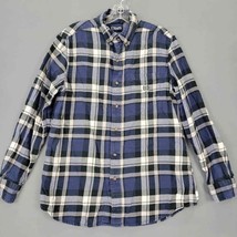 Chaps Men Shirt Size M Blue Peppy Plaid Flannel Classic Long Sleeve Button Down - £8.05 GBP