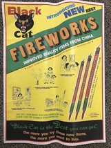 Rare Vintage Li &amp; Fung Black Cat Roman Candle Fireworks Poster 23&quot; Firecrackers - £58.98 GBP