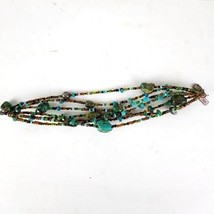 Peyote Bird Women&#39;s Turquoise Beaded Sterling Bracelet 7 Strands Handcrafted - £43.52 GBP