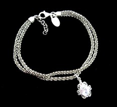 Frederic Duclos Sterling Silver Double Strand Bracelet Clear Stone 925 Ita Sign - £54.93 GBP