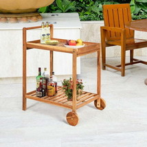 Rolling Kitchen Trolley Cart 2-Tier Acacia - £72.80 GBP
