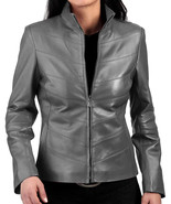 Stylish Casual Biker Soft Fit Women Jacket Gray Handmade Leather Lambski... - €106,54 EUR+