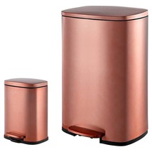 Set of 2 - Copper Gold Step-on Trash Can - 13-Gallon and 1.3-Gallon - £264.39 GBP