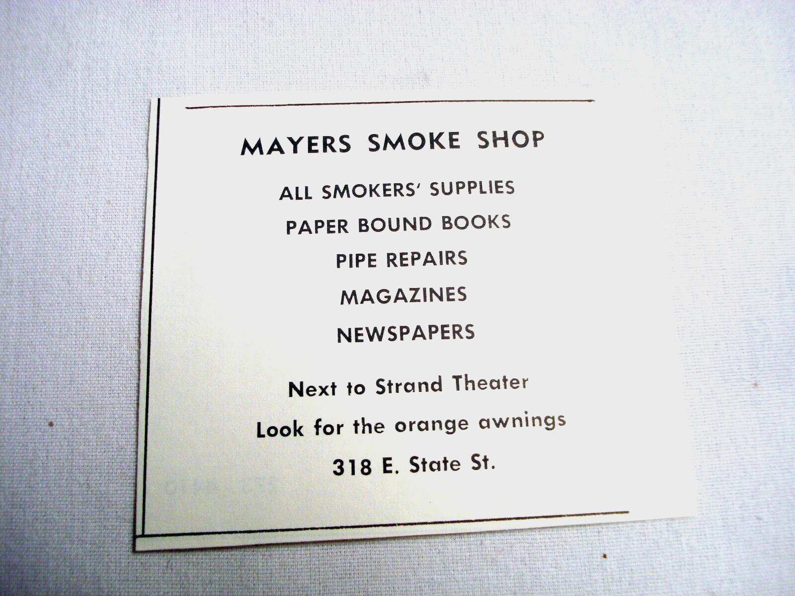 1972 Ad Mayers Smoke Shop, 318 E. State St. Next to Strand Theater, Itha... - $7.99