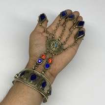 90.3g, 7.25&quot; Tribal Turkmen Lapis Inlay 5 Finger Cuff Bracelet @Afghanistan, B13 - £15.96 GBP