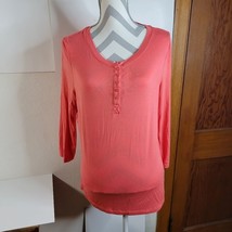 Womens Laura Ashley 3/4 Sleeve Henley neck T-shirt Size large Petite Pink/Coral - £13.80 GBP