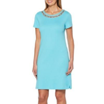 New Rafaella Blue Cotton Embroidered Sheath Dress Size L - £34.44 GBP