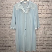 Vintage Vanity Fair Light Blue Nylon Nightgown Size M 3/4 Sleeve Button Front  - £19.58 GBP