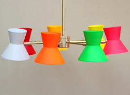 Mid Century design Hand Painted Chandelier 7 Arm Fluorescent color Italian Light - £362.63 GBP