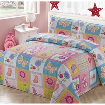 Bedspread Coverlet Quilt Set For Girls Patchwork Butterfly Flowers White Purple  - £41.12 GBP