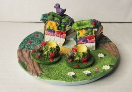 1995 Miniature Mini Tea Pot Set Apple Cart Bird 8Pc Novelty Resin Youngs - $27.73