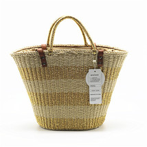 Woven Bag Manual Straw Knit beach totes bag bucket summer gold silver striped wo - £44.69 GBP
