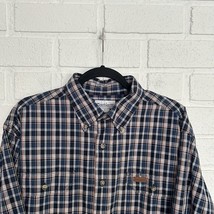 Vintage Carhartt Button Up Mens Large Tall Plaid Long Sleeve Leather Pocket Tab - £20.50 GBP